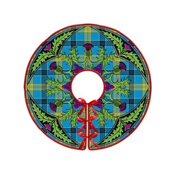 ScotsTee Shop Scottish Laing (Lang) Modern Clan Crest Tartan Christmas Tree Skirt Scottish Thistle Design