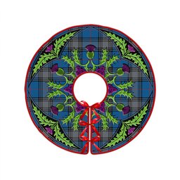 ScotsTee Shop Scottish Kinnaird Ancient Clan Crest Tartan Christmas Tree Skirt Scottish Thistle Design
