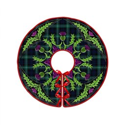 ScotsTee Shop Scottish Lamont Modern Clan Crest Tartan Christmas Tree Skirt Scottish Thistle Design