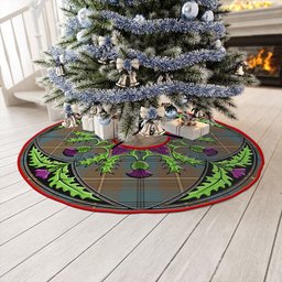ScotsTee Shop Scottish Johnstone (Johnson) Weathered Clan Crest Tartan Christmas Tree Skirt Scottish Thistle Design