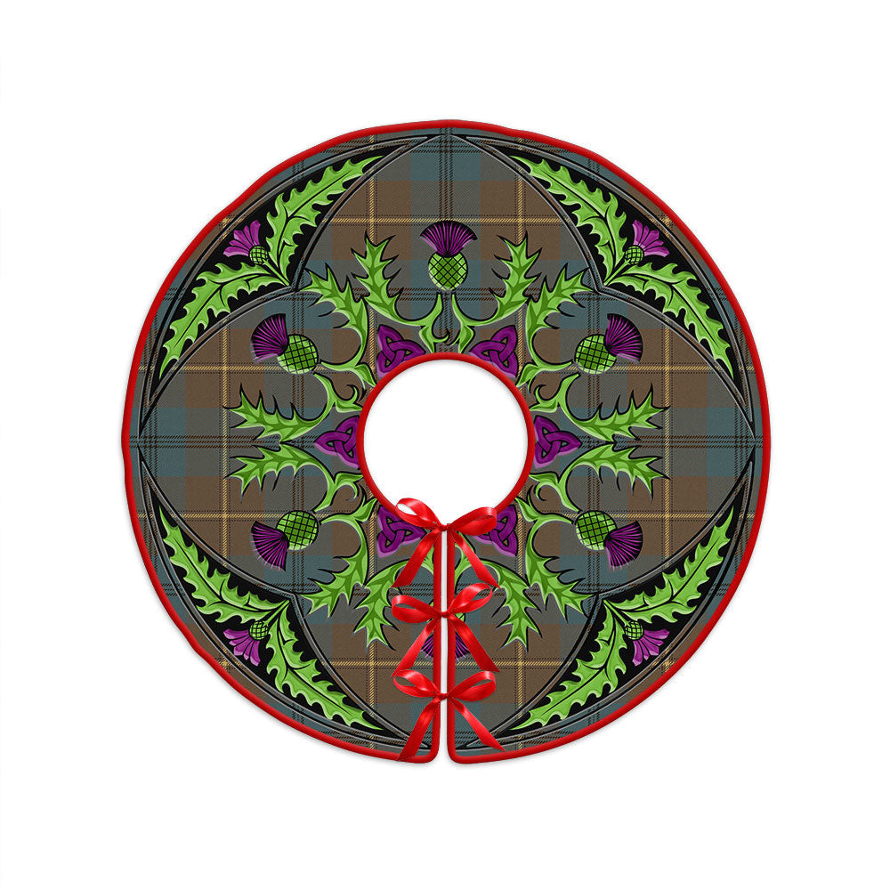 ScotsTee Shop Scottish Johnstone (Johnson) Weathered Clan Crest Tartan Christmas Tree Skirt Scottish Thistle Design