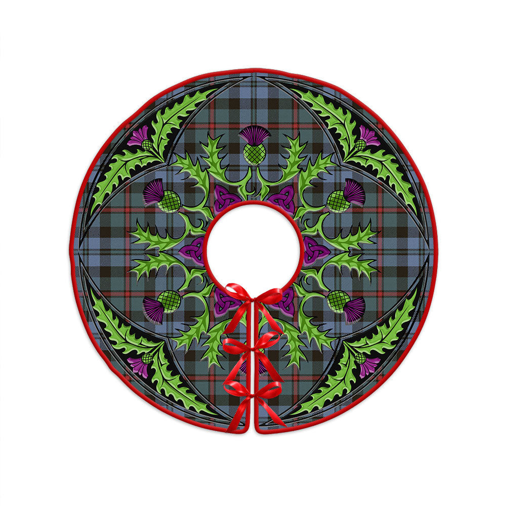 ScotsTee Shop Scottish MacCorquodale Weathered Clan Crest Tartan Christmas Tree Skirt Scottish Thistle Design