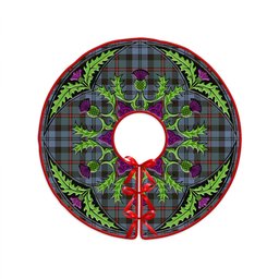 ScotsTee Shop Scottish MacCorquodale Weathered Clan Crest Tartan Christmas Tree Skirt Scottish Thistle Design