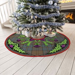 ScotsTee Shop Scottish Lockhart Weathered Clan Crest Tartan Christmas Tree Skirt Scottish Thistle Design