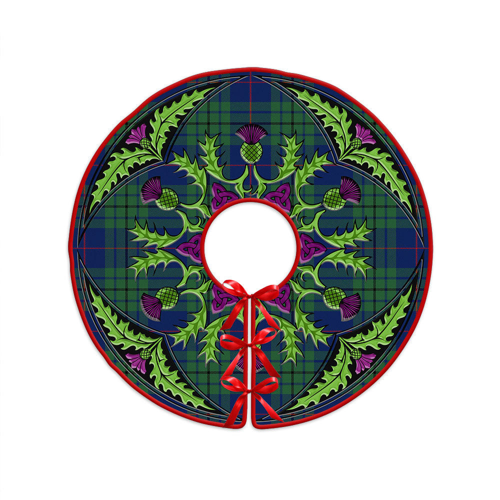 ScotsTee Shop Scottish Hutton Modern Clan Crest Tartan Christmas Tree Skirt Scottish Thistle Design