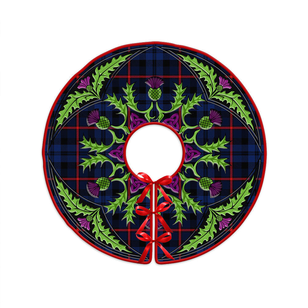 ScotsTee Shop Scottish MacCorquodale Modern Clan Crest Tartan Christmas Tree Skirt Scottish Thistle Design