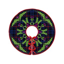 ScotsTee Shop Scottish MacCorquodale Modern Clan Crest Tartan Christmas Tree Skirt Scottish Thistle Design