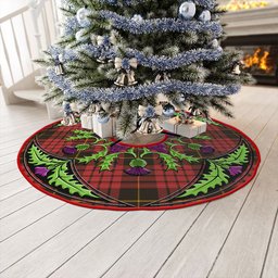 ScotsTee Shop Scottish MacQueen Weathered Clan Crest Tartan Christmas Tree Skirt Scottish Thistle Design