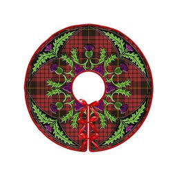 ScotsTee Shop Scottish MacQueen Weathered Clan Crest Tartan Christmas Tree Skirt Scottish Thistle Design