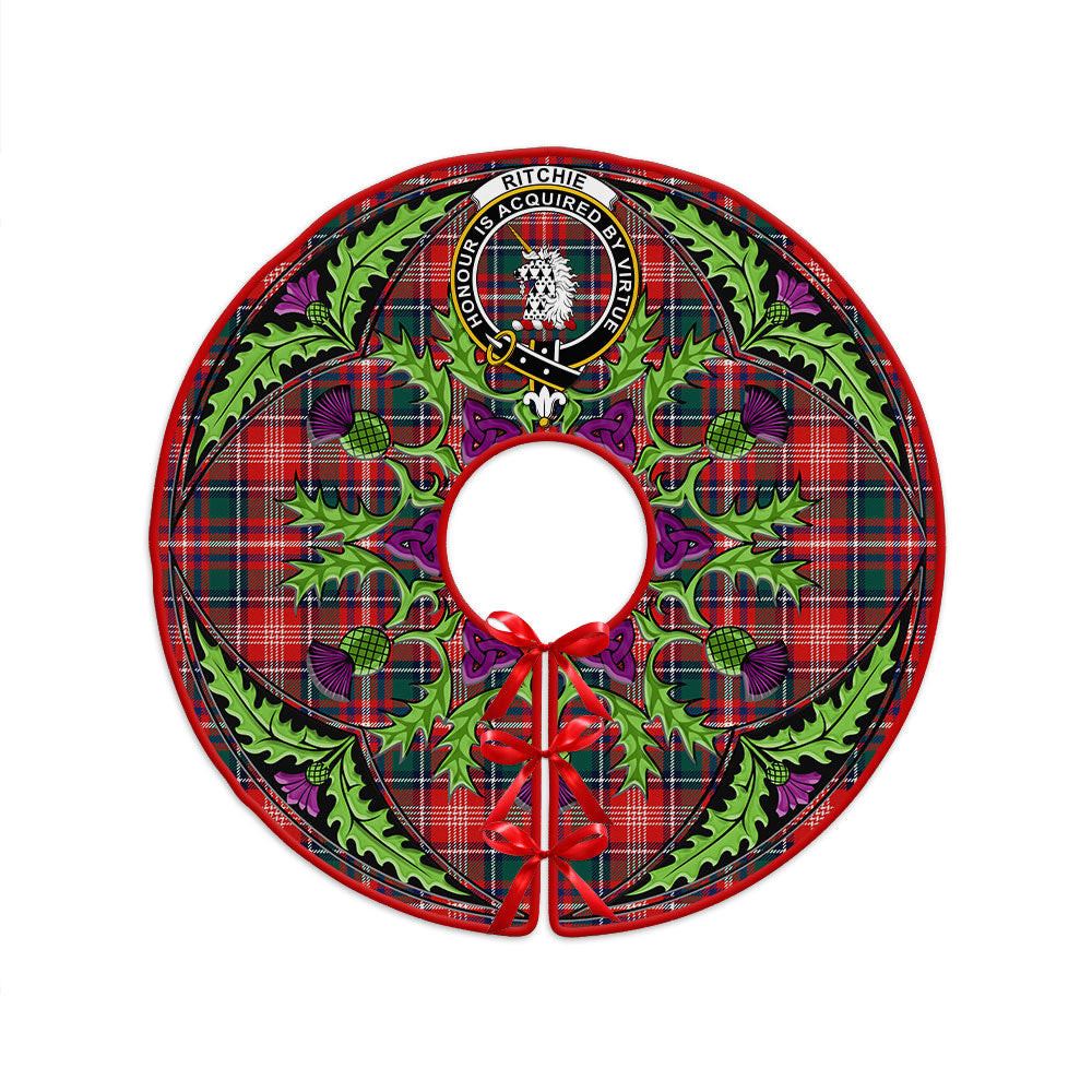 ScotsTee Shop Scottish Ritchie Modern Clan Crest Tartan Christmas Tree Skirt Scottish Thistle Design