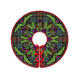 ScotsTee Shop Scottish MacKinlay Weathered Clan Crest Tartan Christmas Tree Skirt Scottish Thistle Design