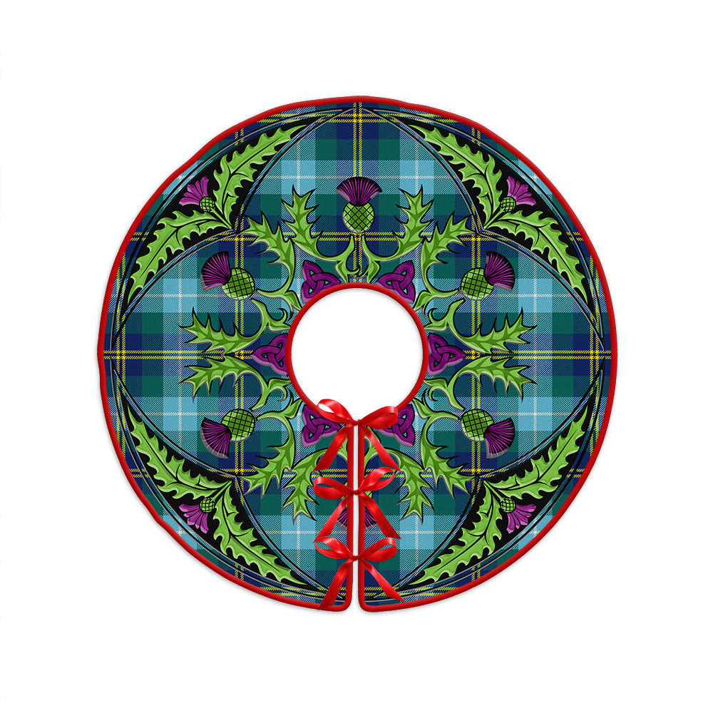 ScotsTee Shop Scottish Porteous Modern Clan Crest Tartan Christmas Tree Skirt Scottish Thistle Design