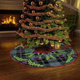 ScotsTee Shop Scottish Ramsay Blue Weathered Clan Crest Tartan Christmas Tree Skirt Scottish Thistle Design