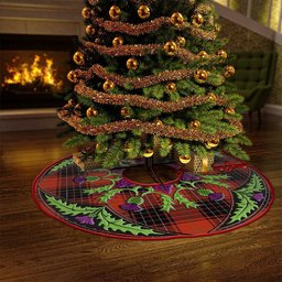 ScotsTee Shop Scottish Wemyss Ancient Clan Crest Tartan Christmas Tree Skirt Scottish Thistle Design