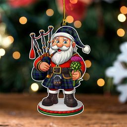 ScotsTee Shop Scottish Arbuthnot Modern Clan Crest Tartan Wood Acrylic Ornament Scottish Santa Claus Bagpipe