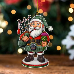 ScotsTee Shop Scottish Currie Ancient Clan Crest Tartan Wood Acrylic Ornament Scottish Santa Claus Bagpipe