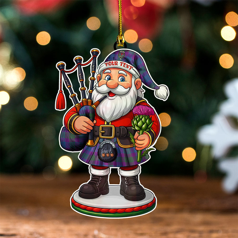 ScotsTee Shop Scottish Lang (Laing) Modern Clan Crest Tartan Wood Acrylic Ornament Scottish Santa Claus Bagpipe