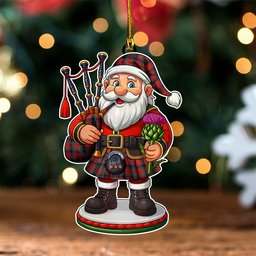 ScotsTee Shop Scottish MacDuff Modern Clan Crest Tartan Wood Acrylic Ornament Scottish Santa Claus Bagpipe