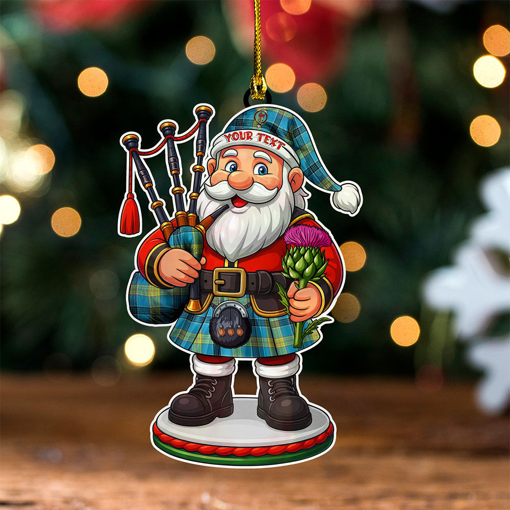 ScotsTee Shop Scottish Laing (Lang) Modern Clan Crest Tartan Wood Acrylic Ornament Scottish Santa Claus Bagpipe