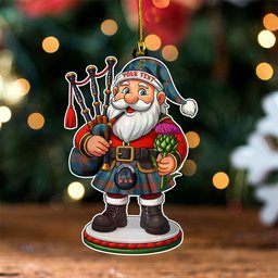 ScotsTee Shop Scottish Harvey Ancient Clan Crest Tartan Wood Acrylic Ornament Scottish Santa Claus Bagpipe