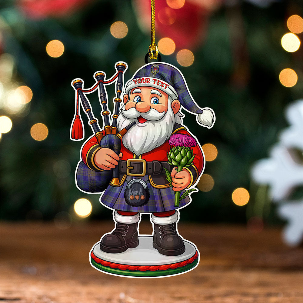 ScotsTee Shop Scottish Lang (Laing) Weathered Clan Crest Tartan Wood Acrylic Ornament Scottish Santa Claus Bagpipe