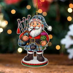 ScotsTee Shop Scottish Laing (Lang) Ancient Clan Crest Tartan Wood Acrylic Ornament Scottish Santa Claus Bagpipe