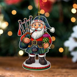 ScotsTee Shop Scottish Oliphant Modern Clan Crest Tartan Wood Acrylic Ornament Scottish Santa Claus Bagpipe