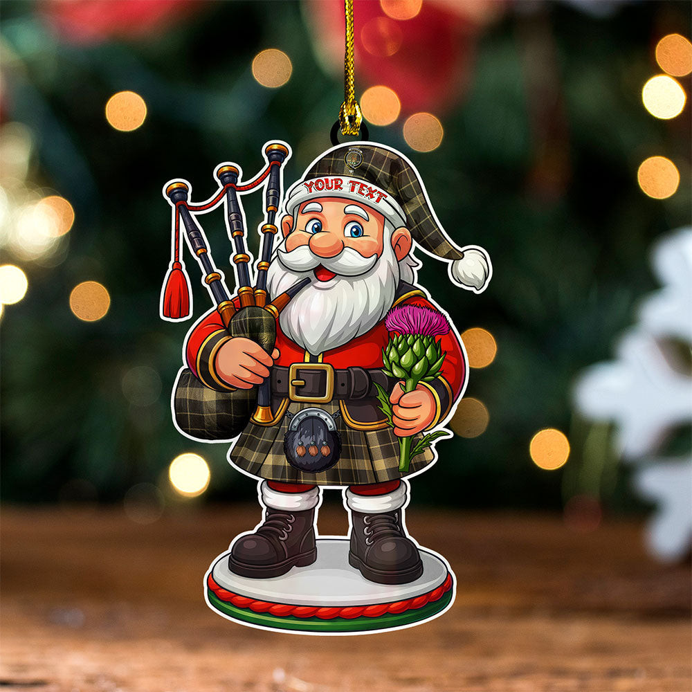 ScotsTee Shop Scottish Raeburn Weathered Clan Crest Tartan Wood Acrylic Ornament Scottish Santa Claus Bagpipe