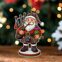 ScotsTee Shop Scottish Oliver Ancient Clan Crest Tartan Wood Acrylic Ornament Scottish Santa Claus Bagpipe