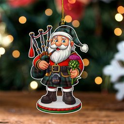 ScotsTee Shop Scottish Nairn Ancient Clan Crest Tartan Wood Acrylic Ornament Scottish Santa Claus Bagpipe