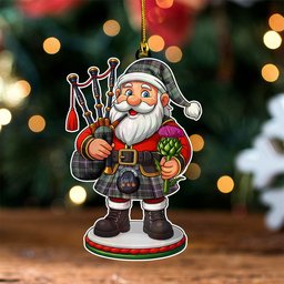 ScotsTee Shop Scottish MacKellar Weathered Clan Crest Tartan Wood Acrylic Ornament Scottish Santa Claus Bagpipe