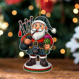 ScotsTee Shop Scottish Murray Ancient Clan Crest Tartan Wood Acrylic Ornament Scottish Santa Claus Bagpipe