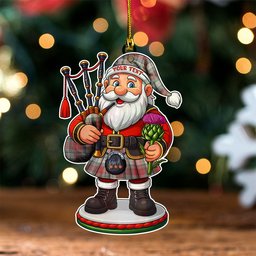 ScotsTee Shop Scottish Warden Weathered Clan Crest Tartan Wood Acrylic Ornament Scottish Santa Claus Bagpipe