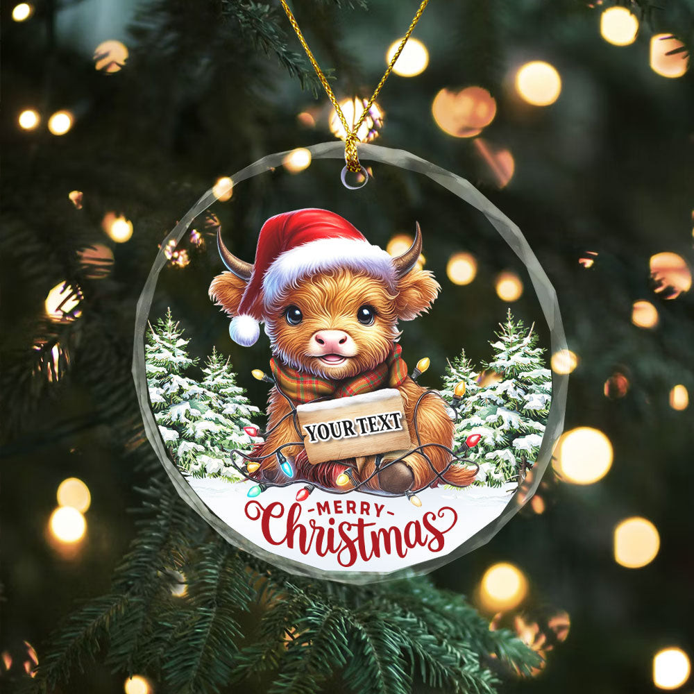 ScotsTee Shop Scottish MacBrair Modern Clan Crest Tartan Glass Ornament Highland Cow Christmas Lights