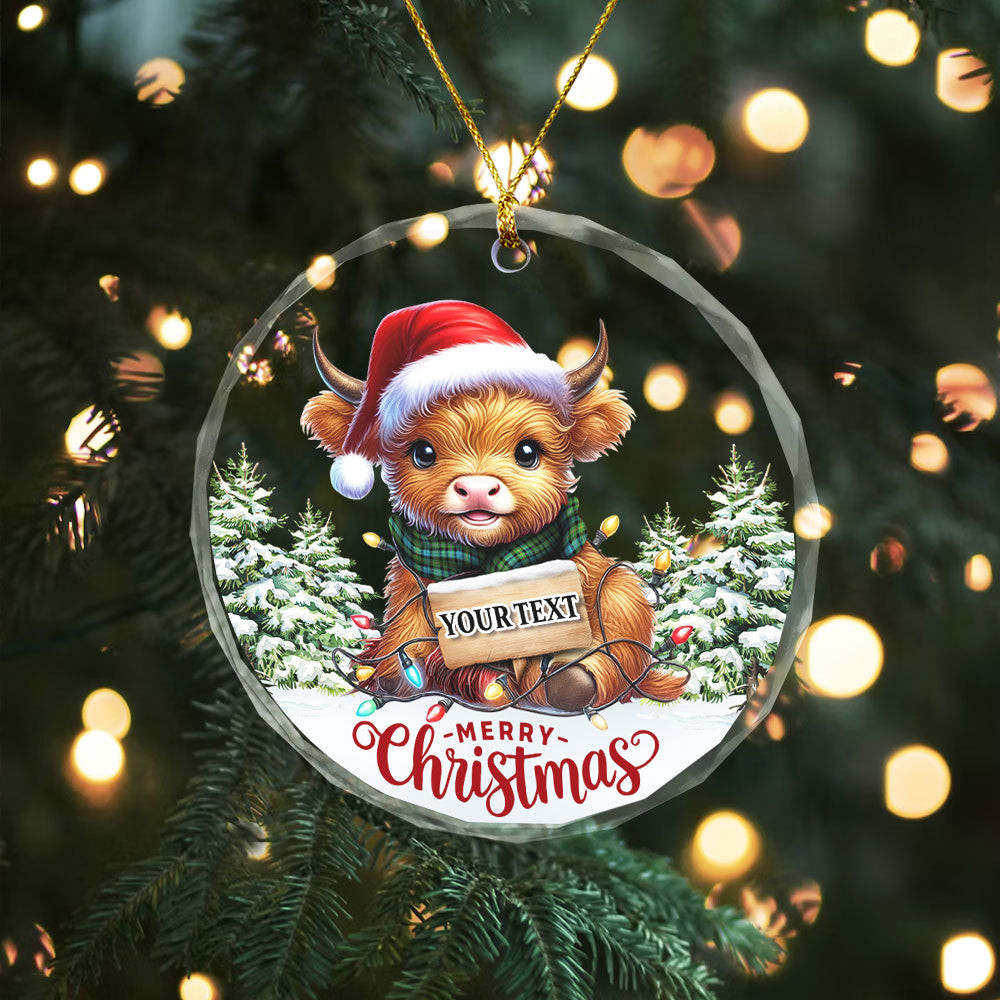 ScotsTee Shop Scottish MacBride Ancient Clan Crest Tartan Glass Ornament Highland Cow Christmas Lights