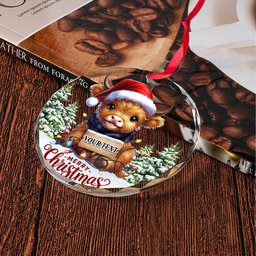 ScotsTee Shop Scottish Nevoy Clan Crest Tartan Glass Ornament Highland Cow Christmas Lights