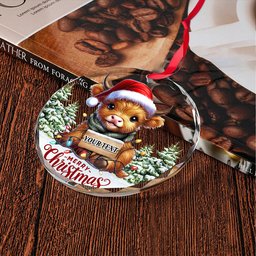 ScotsTee Shop Scottish Toshach Weathered Clan Crest Tartan Glass Ornament Highland Cow Christmas Lights