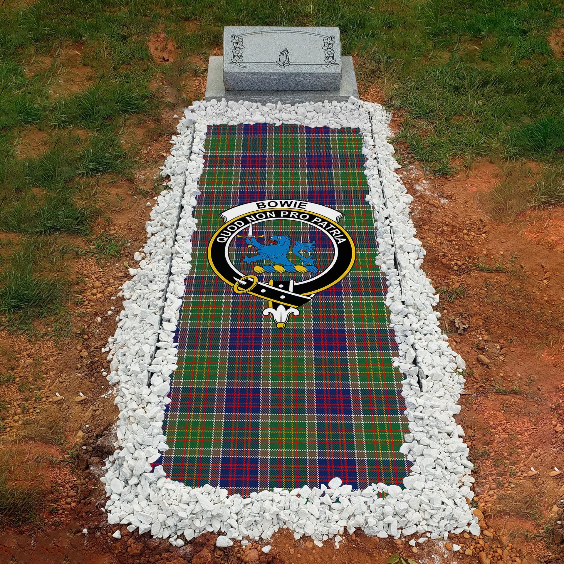 ScotsTee Shop Scottish Bowie Modern Clan Crest Tartan Grave Blanket For Cemetery Waterproof Custom Memorial