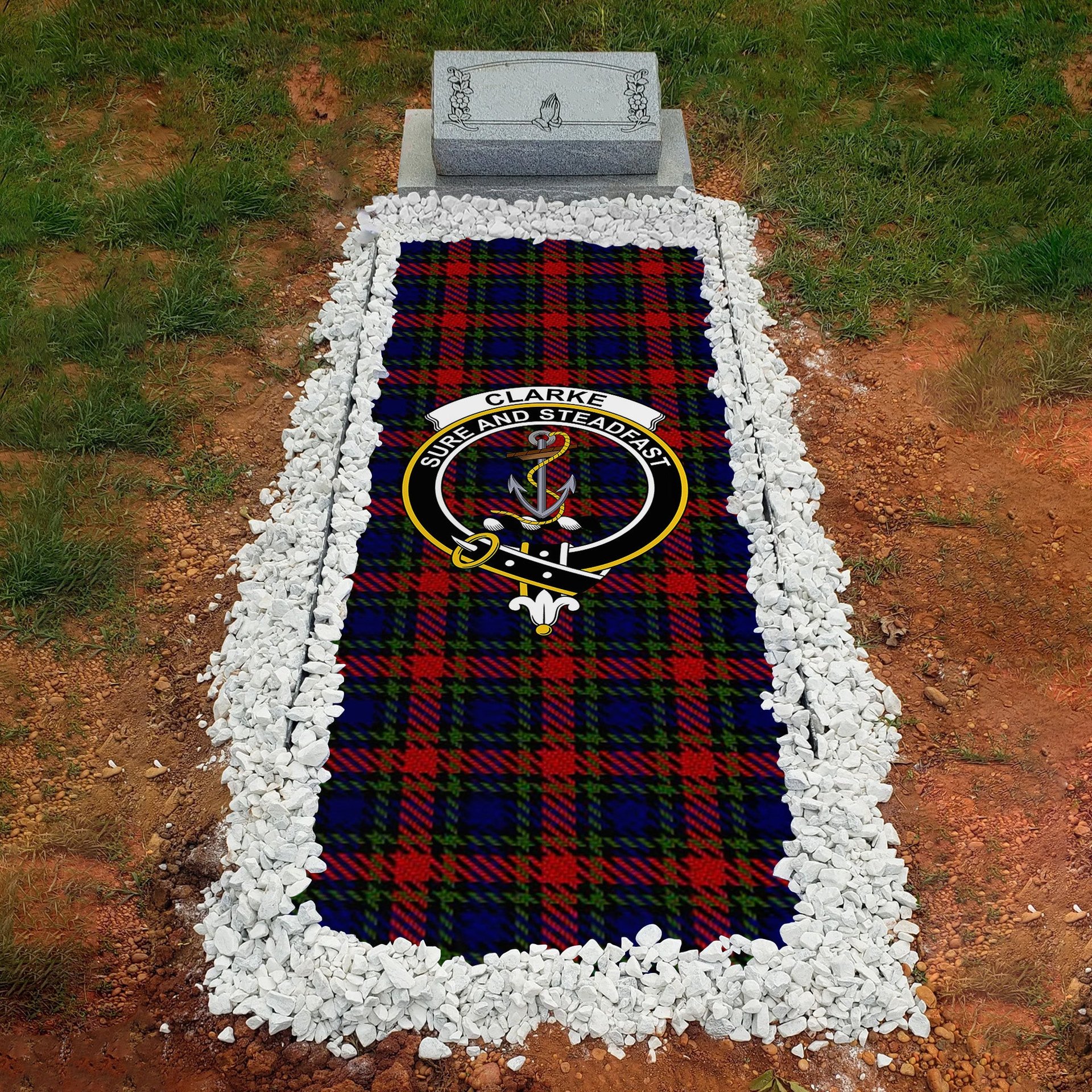 ScotsTee Shop Scottish Clarke Red Clan Crest Tartan Grave Blanket For Cemetery Waterproof Custom Memorial