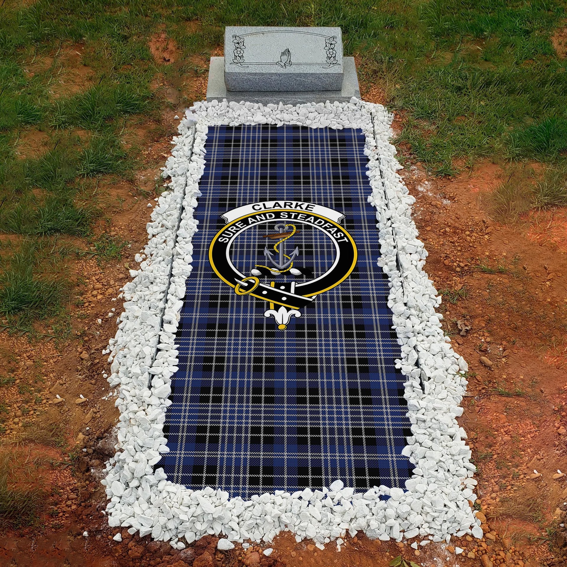 ScotsTee Shop Scottish Clarke Clan Crest Tartan Grave Blanket For Cemetery Waterproof Custom Memorial