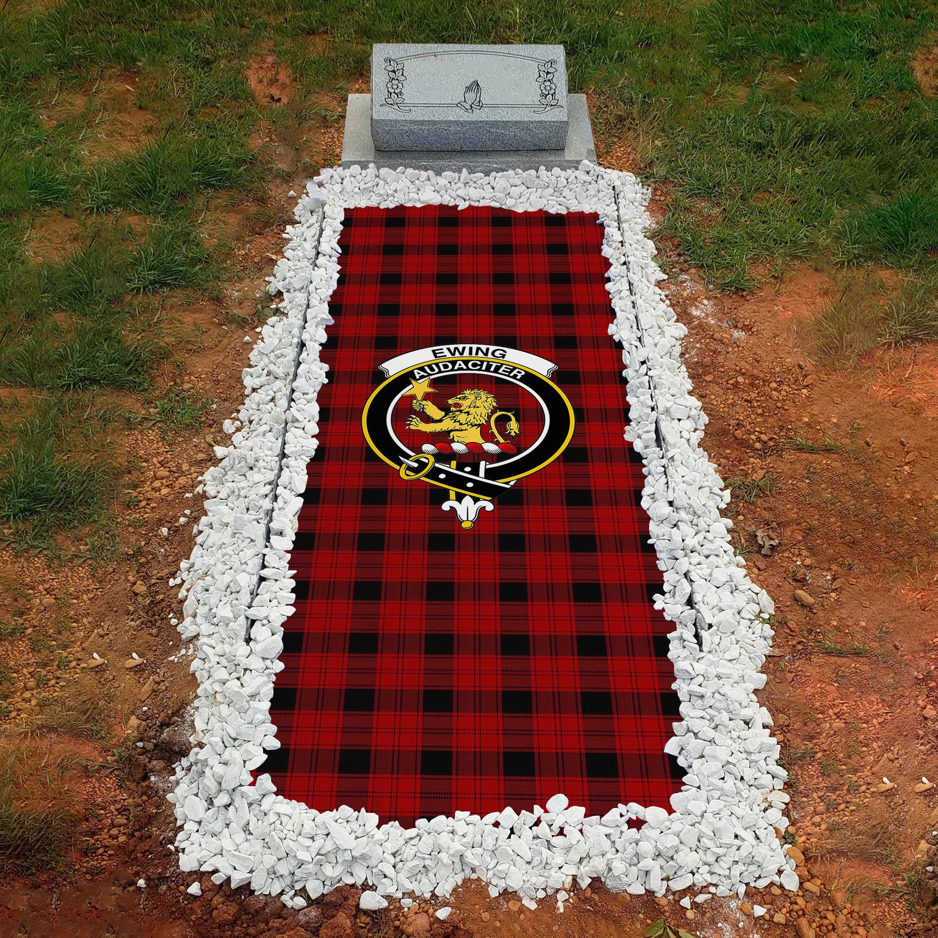 ScotsTee Shop Scottish Ewing Clan Crest Tartan Grave Blanket For Cemetery Waterproof Custom Memorial