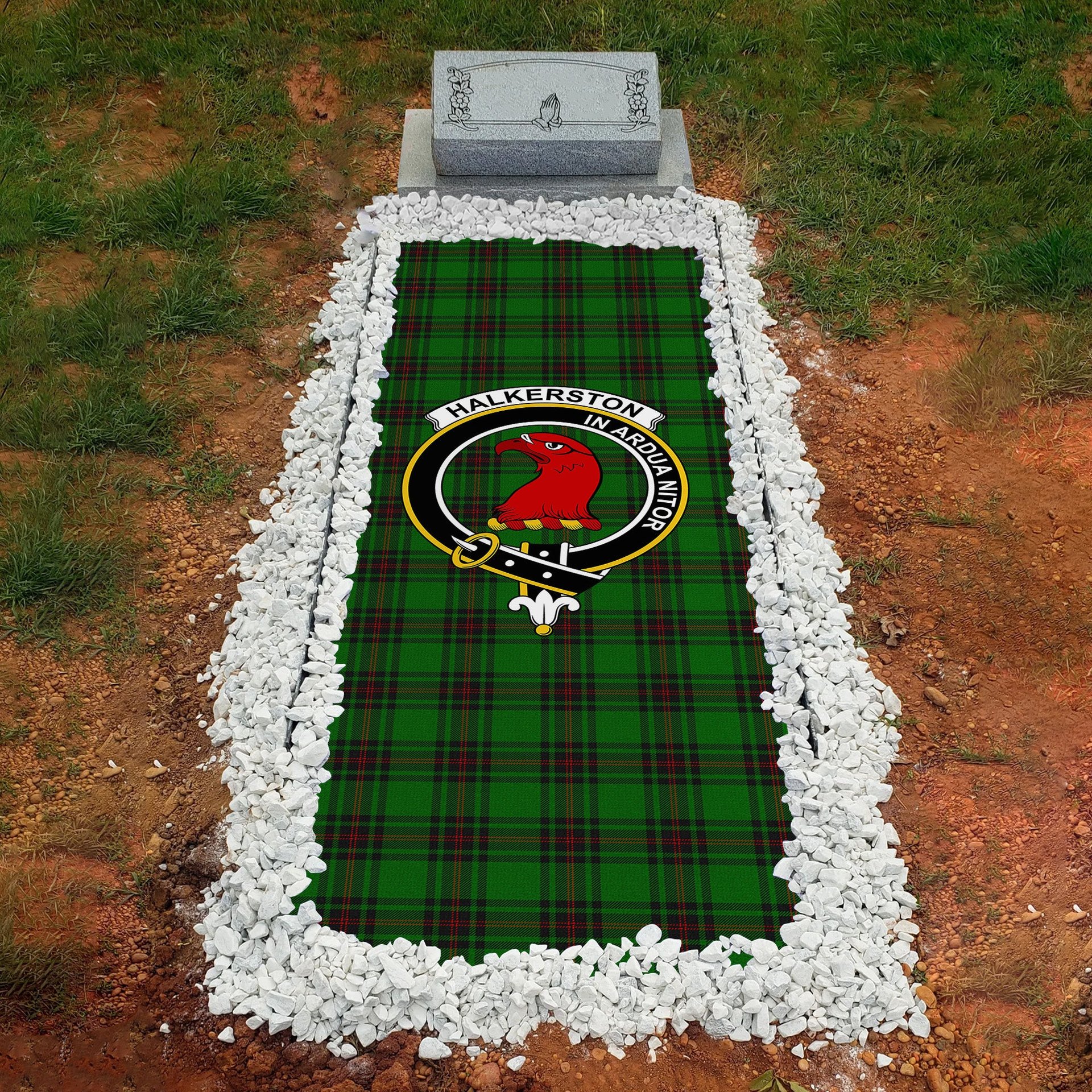 ScotsTee Shop Scottish Halkerston Clan Crest Tartan Grave Blanket For Cemetery Waterproof Custom Memorial