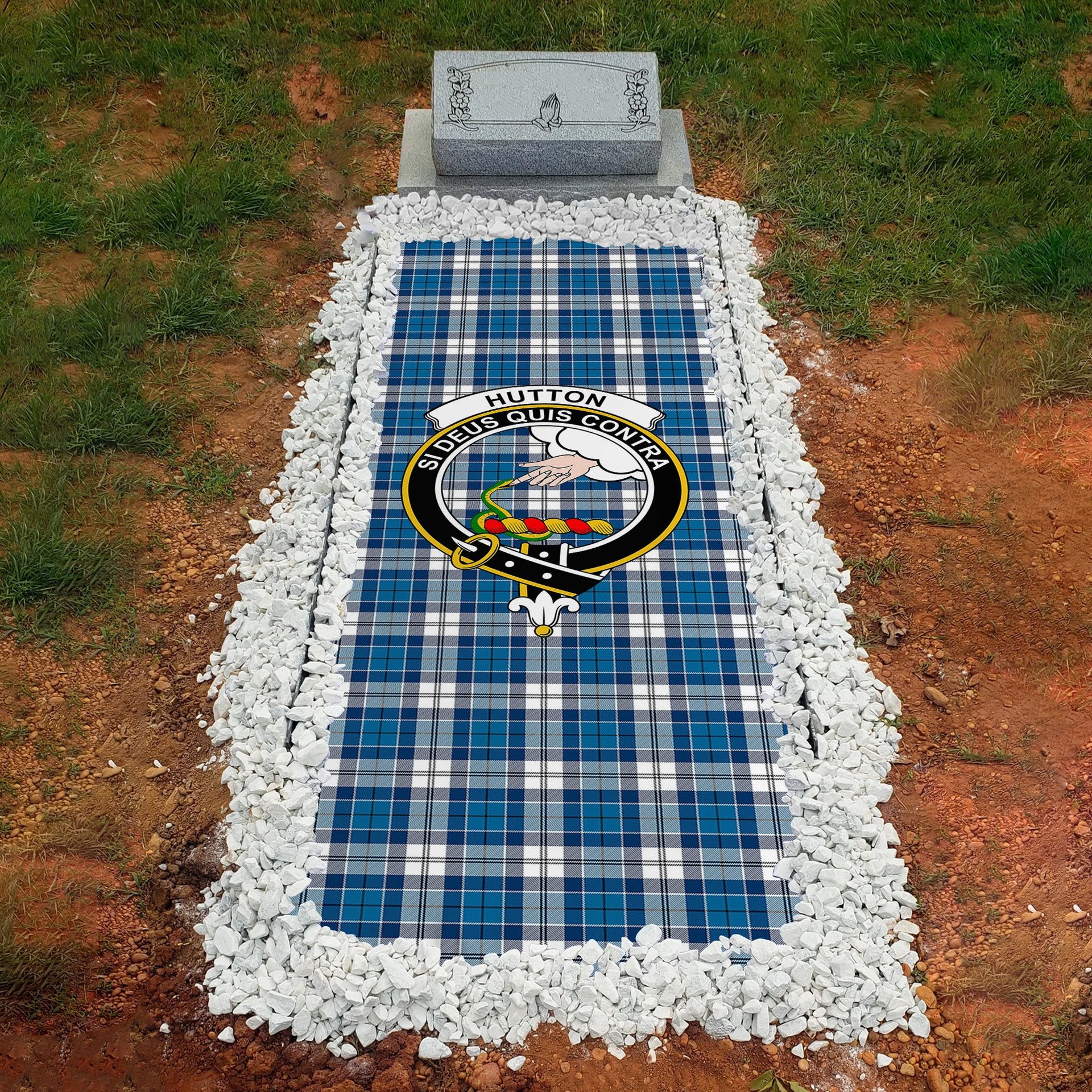 ScotsTee Shop Scottish Hutton SC Clan Crest Tartan Grave Blanket For Cemetery Waterproof Custom Memorial
