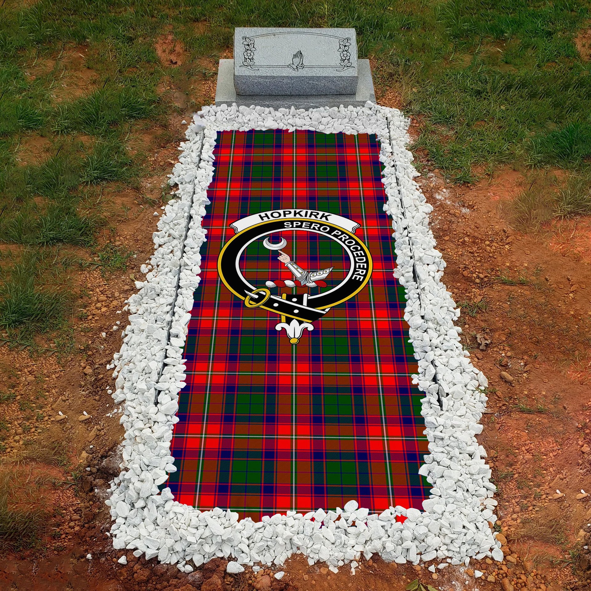 ScotsTee Shop Scottish Hopkirk Clan Crest Tartan Grave Blanket For Cemetery Waterproof Custom Memorial