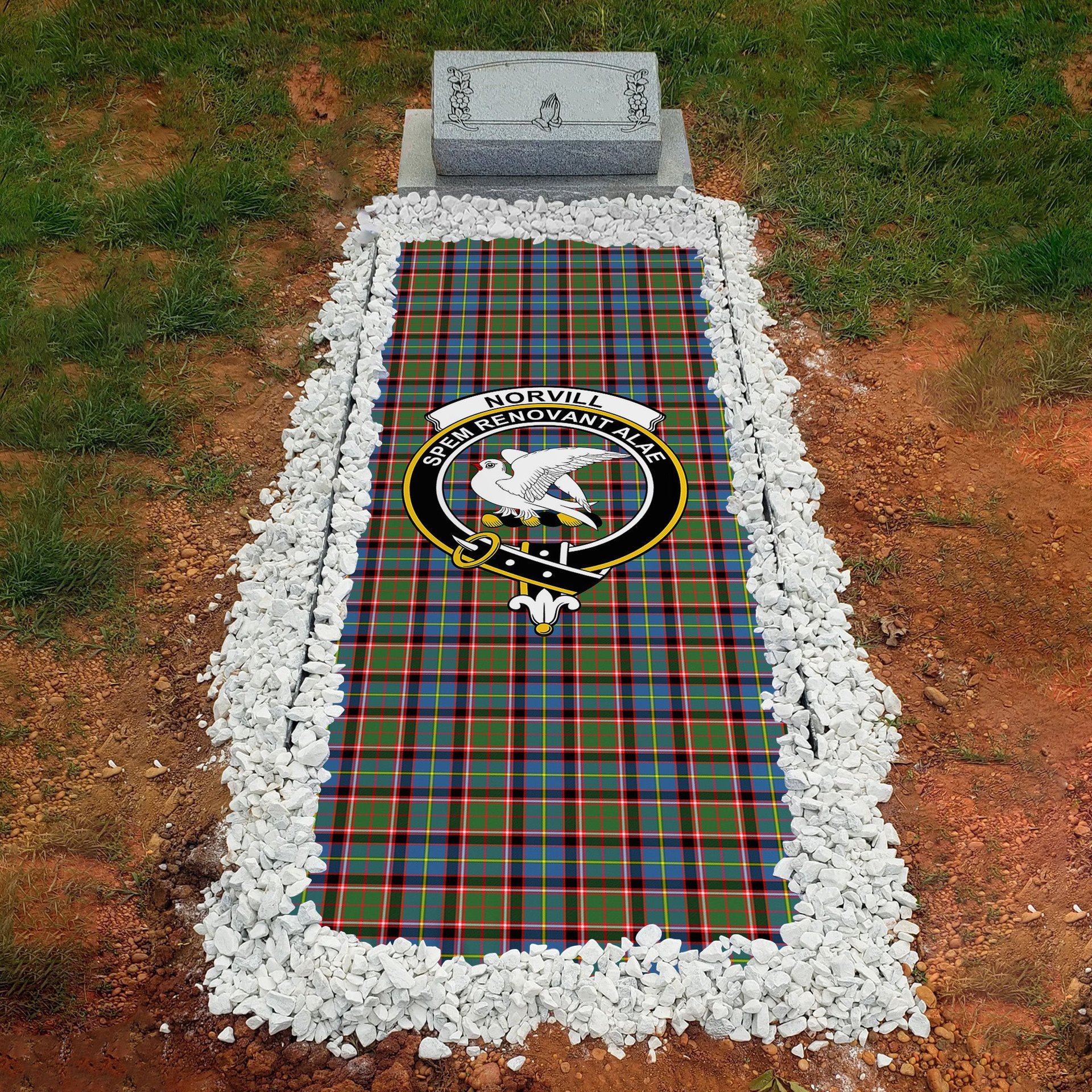 ScotsTee Shop Scottish Norvill Clan Crest Tartan Grave Blanket For Cemetery Waterproof Custom Memorial