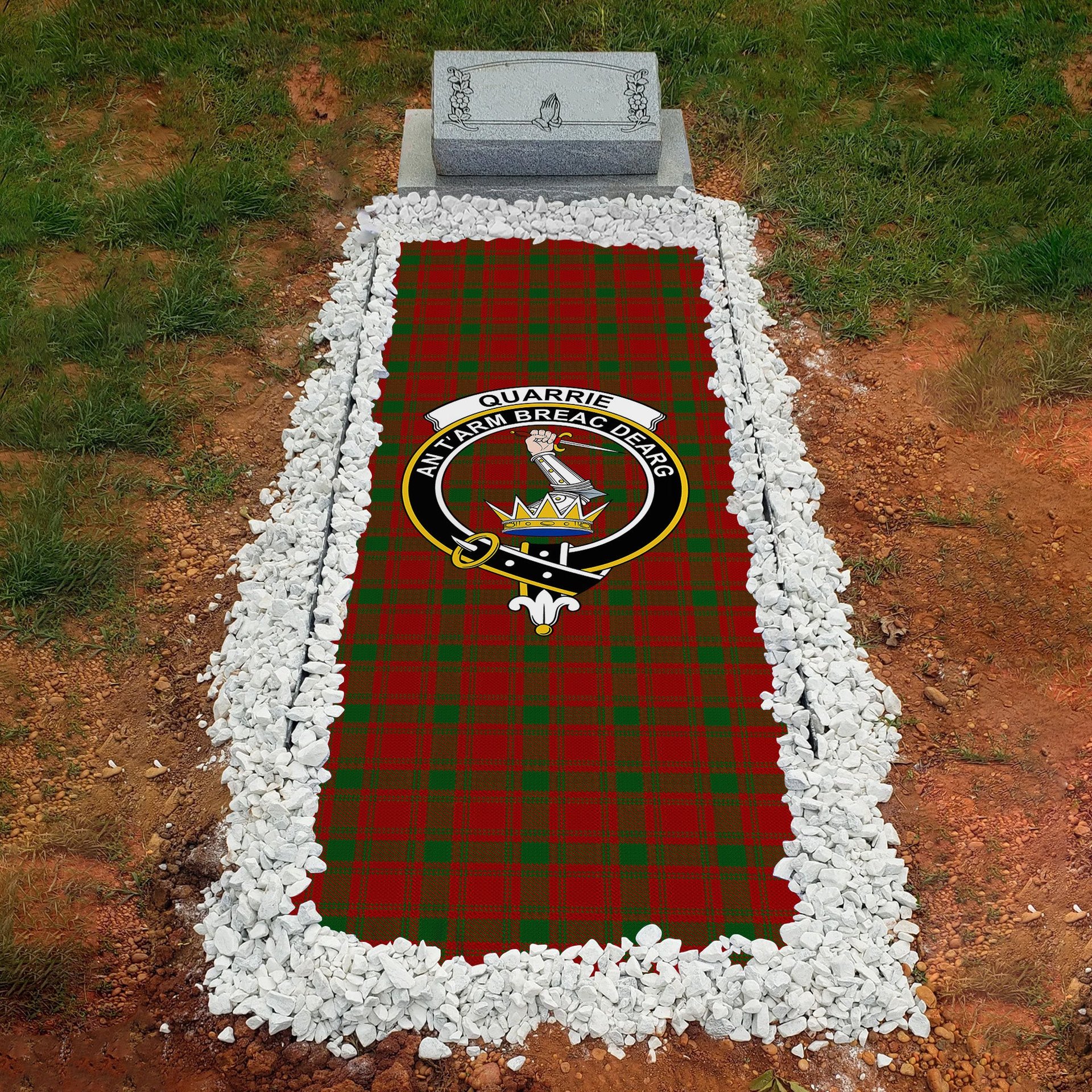 ScotsTee Shop Scottish Quarrie Clan Crest Tartan Grave Blanket For Cemetery Waterproof Custom Memorial