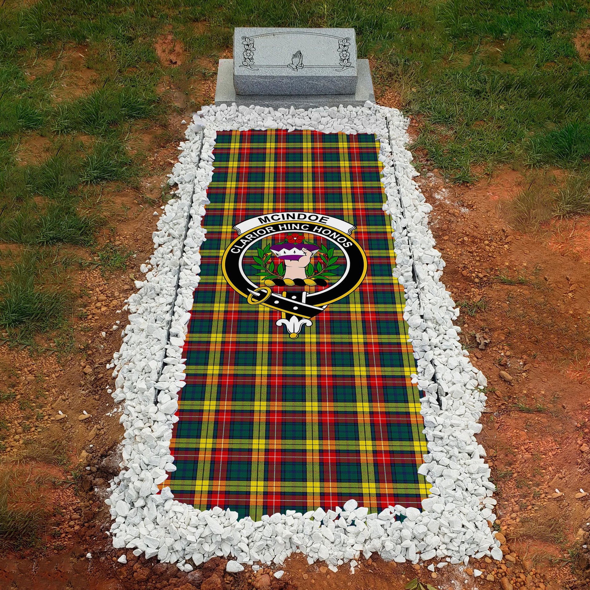 ScotsTee Shop Scottish McIndoe Clan Crest Tartan Grave Blanket For Cemetery Waterproof Custom Memorial