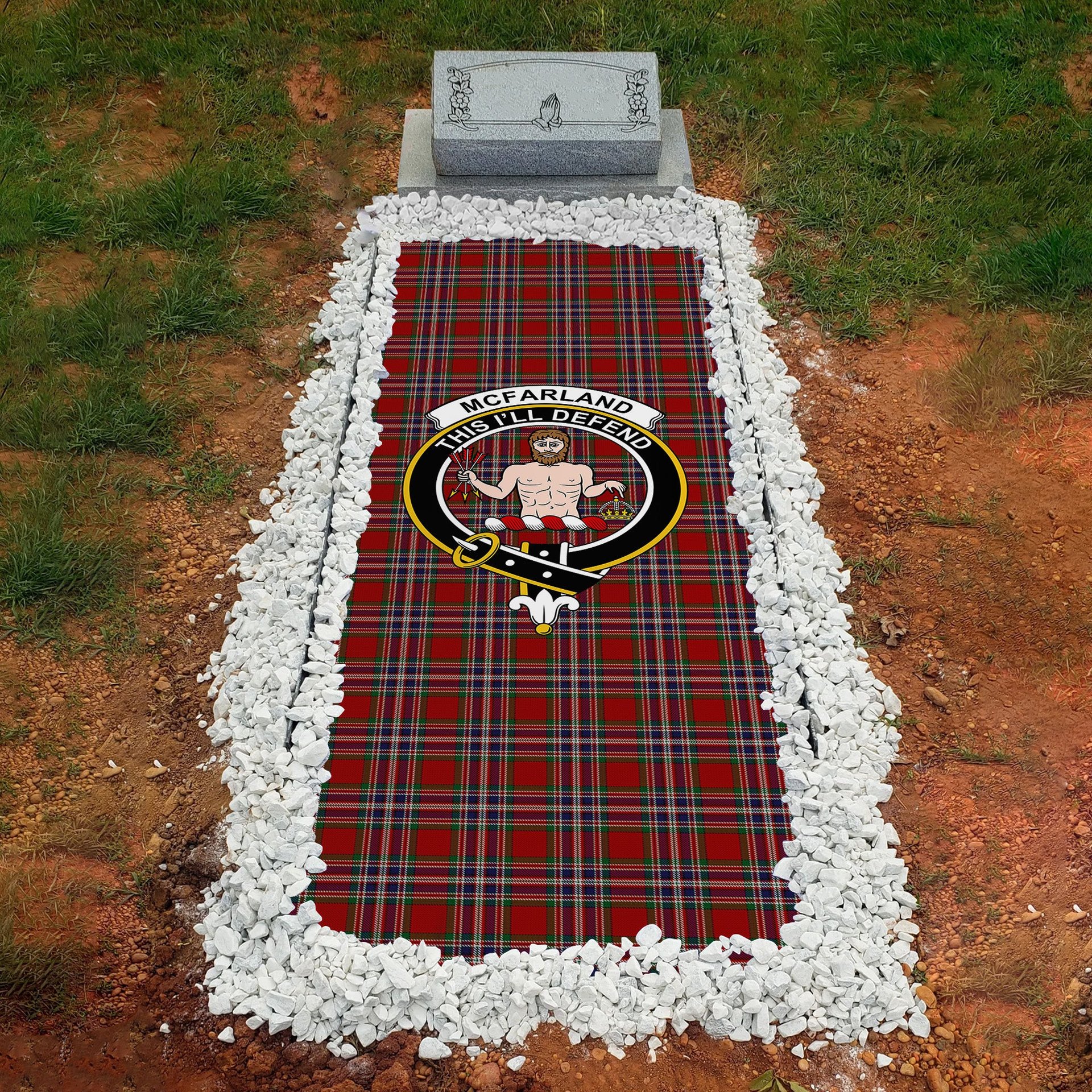 ScotsTee Shop Scottish McFarland Red Clan Crest Tartan Grave Blanket For Cemetery Waterproof Custom Memorial