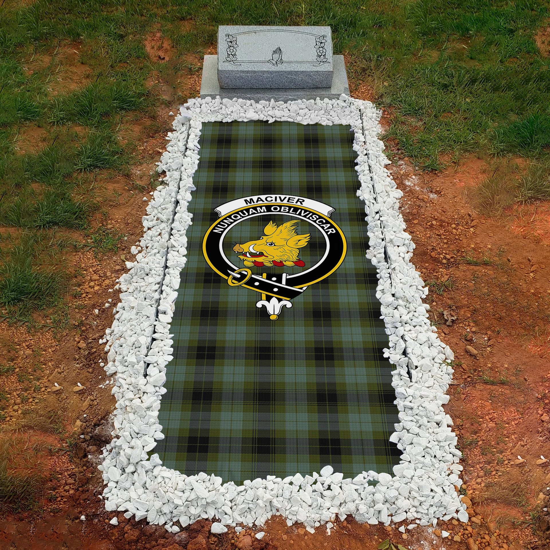 ScotsTee Shop Scottish MacIver Family Clan Crest Tartan Grave Blanket For Cemetery Waterproof Custom Memorial
