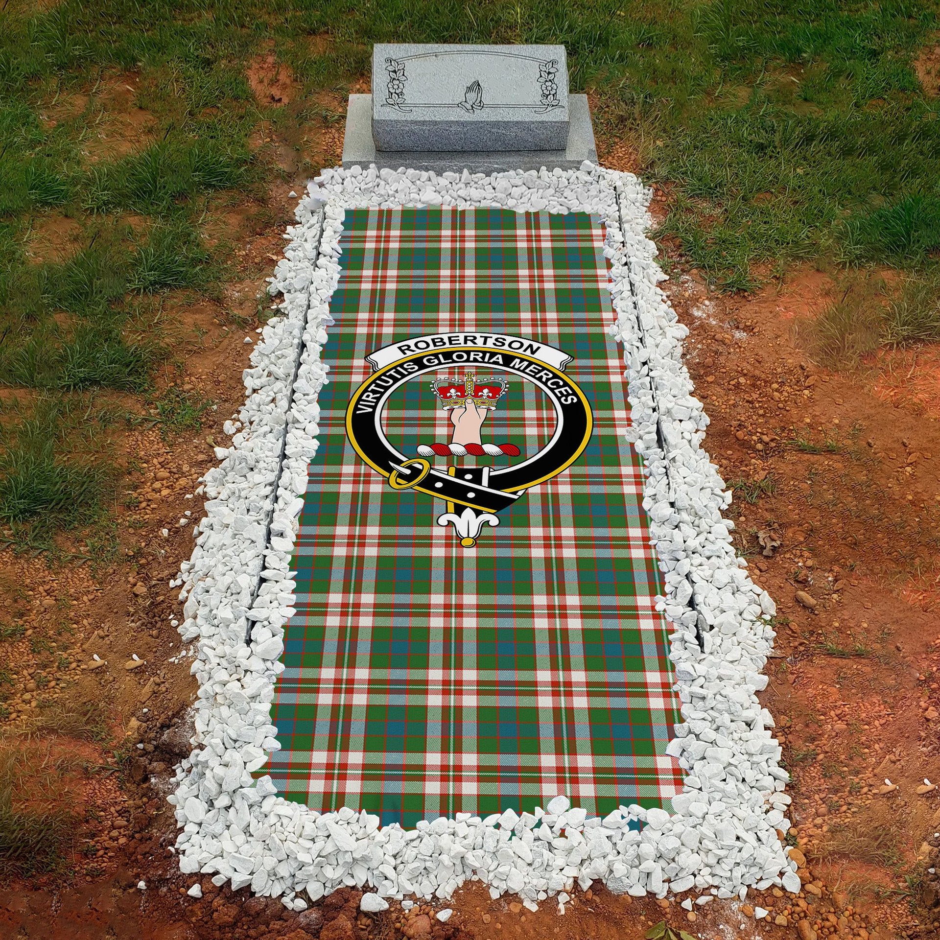 ScotsTee Shop Scottish Robertson Dress Ancient Clan Crest Tartan Grave Blanket For Cemetery Waterproof Custom Memorial